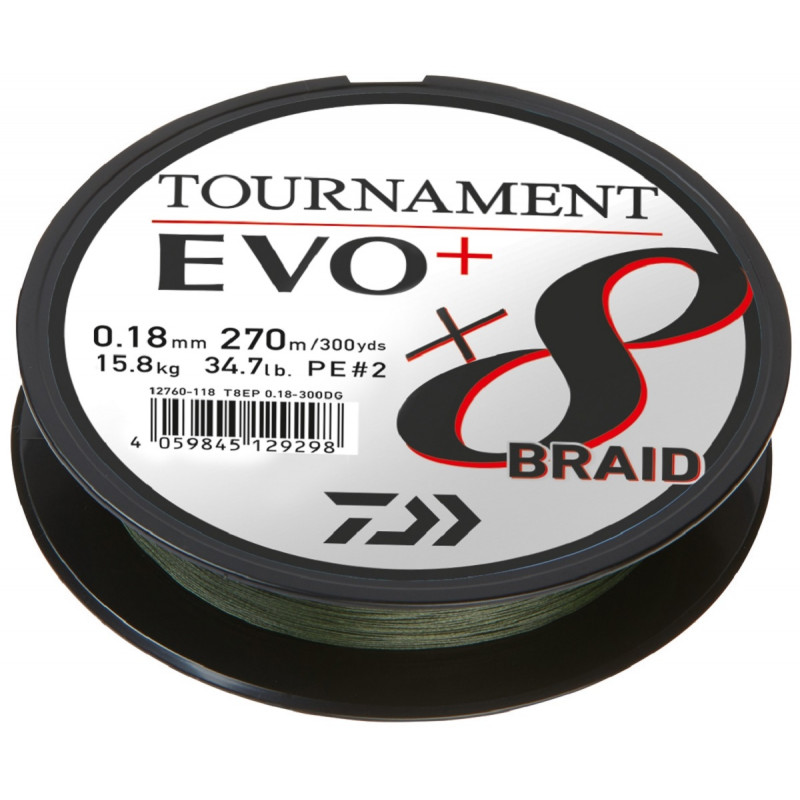 DAIWA TOURNAMENT X8 BRAID EVO+ Tmavo zelená predávaná na metre z navíjačky